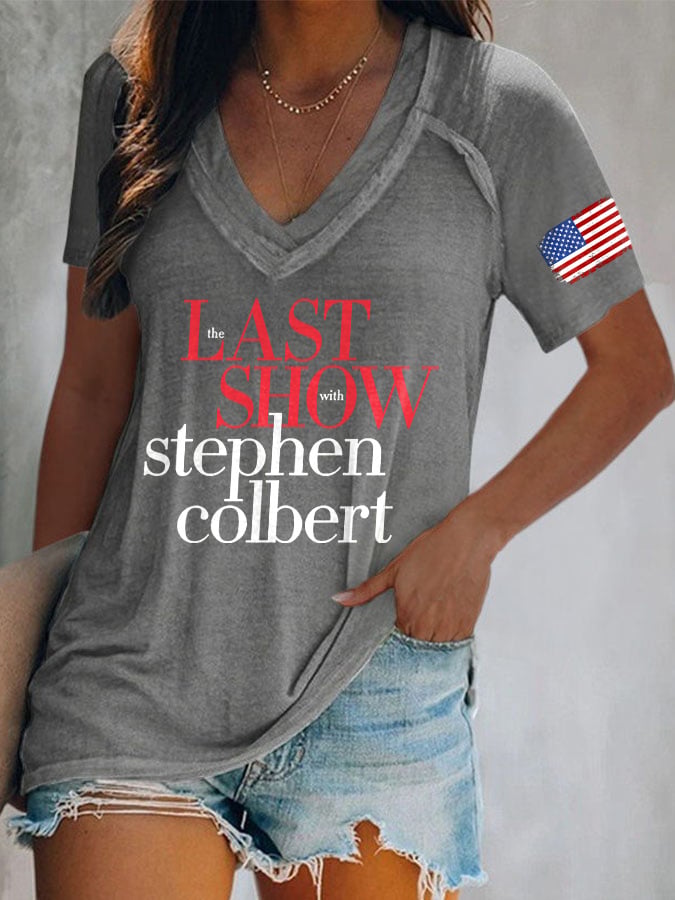 V-Neck Retro Last Show Print T-Shirt