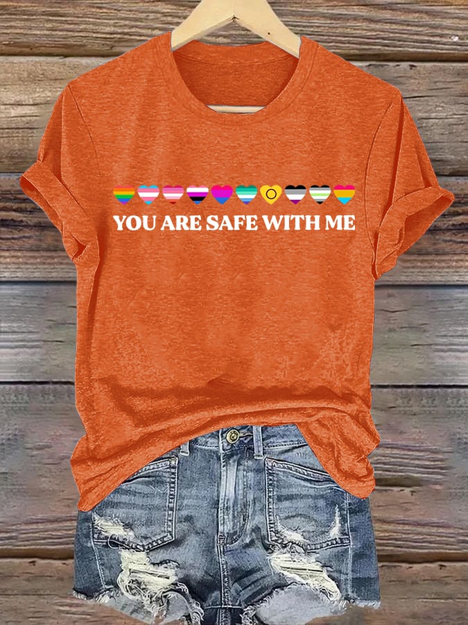 Women's YOU ARE SAFE WITH ME Print T-Shirt