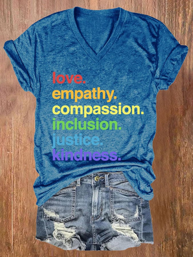 Women's Kindness Is Pride Print V Neck Casual T-shirt