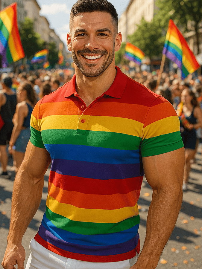 Men's Rainbow Multicolor Stripe Print Polo Shirt
