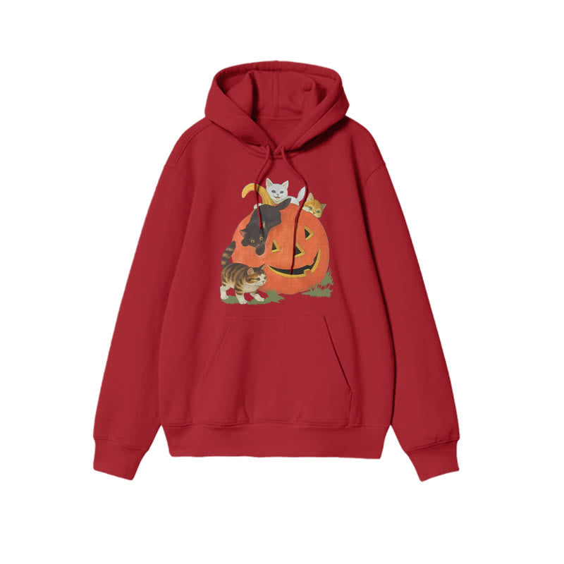 Unisex Cats Playing On Pumpkins Halloween Print Hoodie