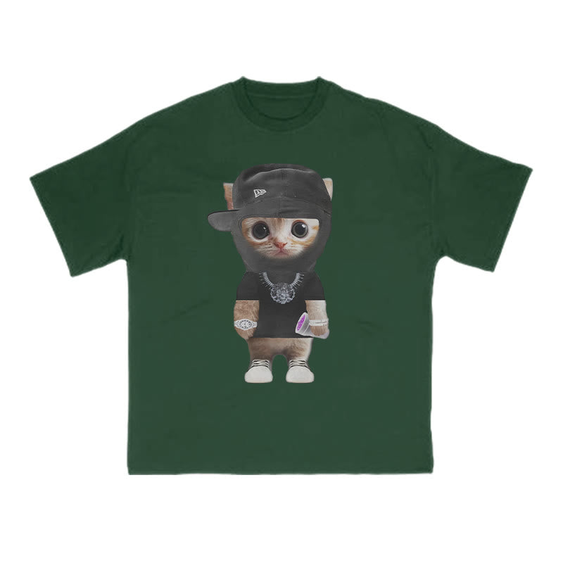 Unisex Street Style Cat Print T-shirt