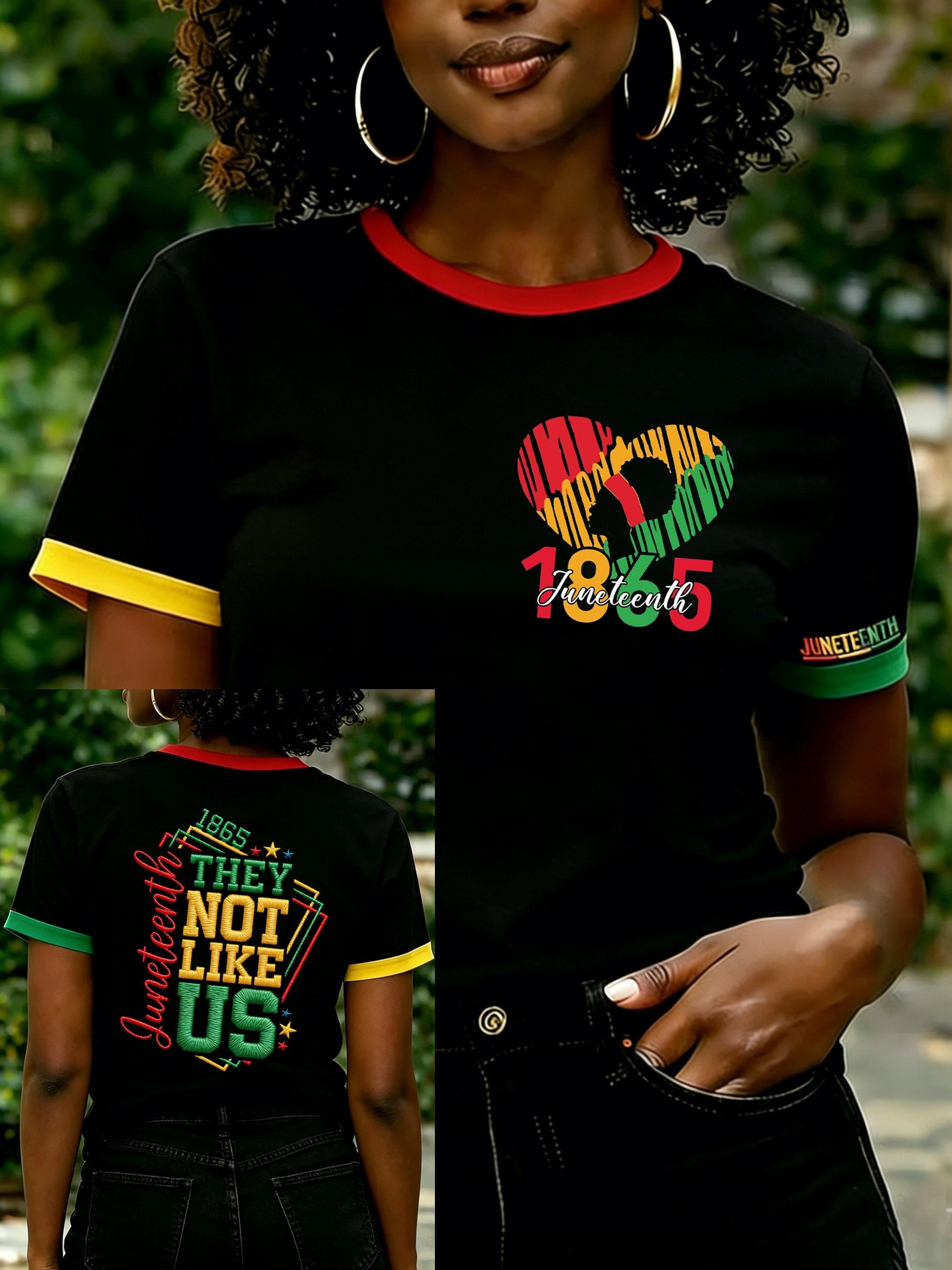 Women's Black Casual June Festival Printed Short-Sleeve Crew Neck T-Shirt