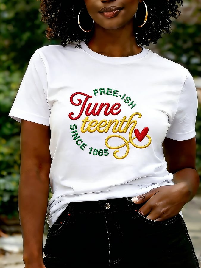 Women's Black Casual June Festival Printed Short-Sleeve Crew Neck T-Shirt