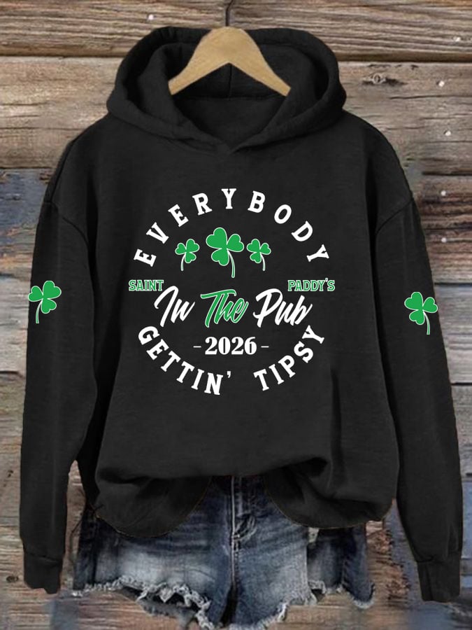 Women's Casual Everybody in the Pub Gettin' Tipsy Print Hoodie