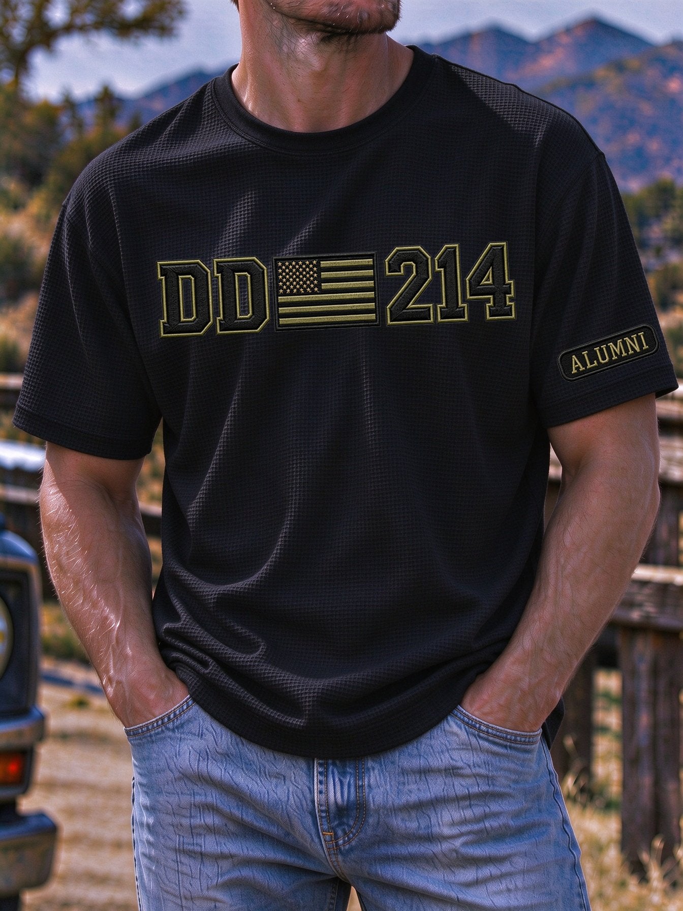 🎖️Men's Veteran DD-214 Print Waffle-Knit Short-Sleeve T-Shirt