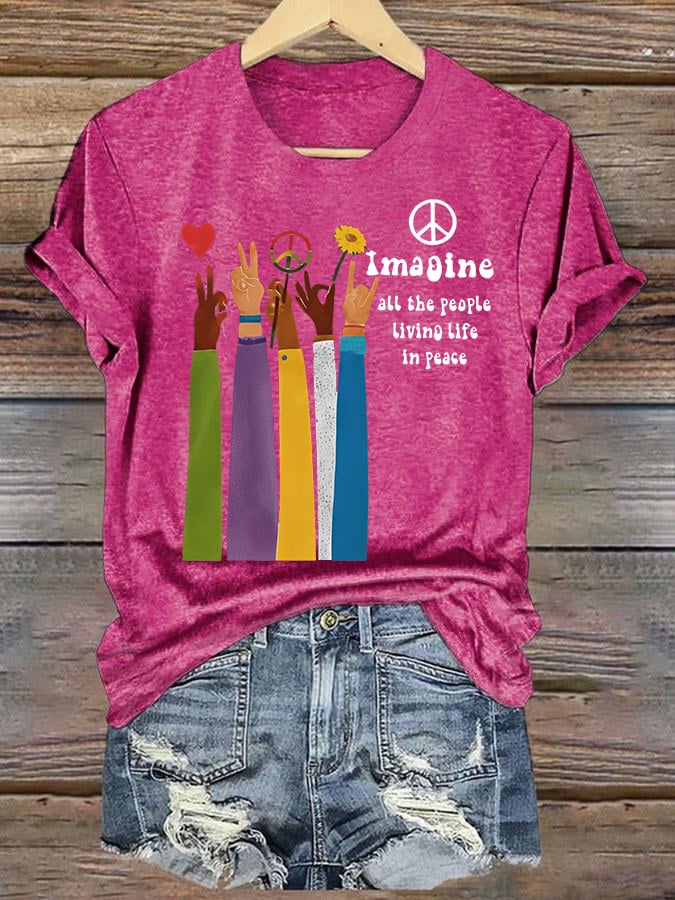 Women's Raised Hand Print Imagine Lyrics T-Shirt