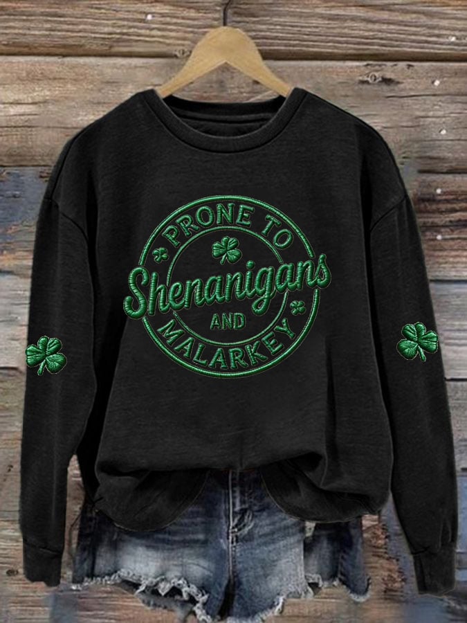 Women's Prone to Shenanigans & Malarkey Printed Long-Sleeve Sweatshirt