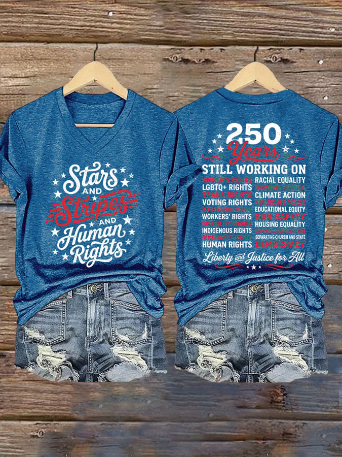 Women's Stars And Stripes And Human Rights Print Casual T-shirt