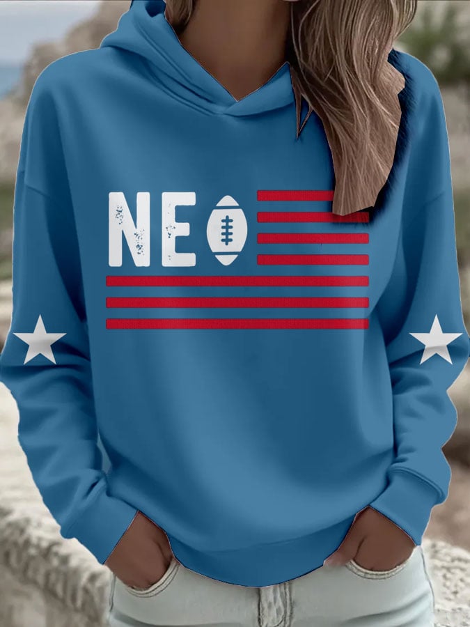 Women's Rugby Print Casual Hoodie