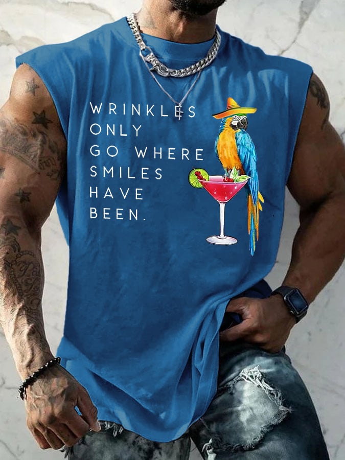 Retro Men's Wrinkles Only Go Where Smiles Have Been Print Tops Tank