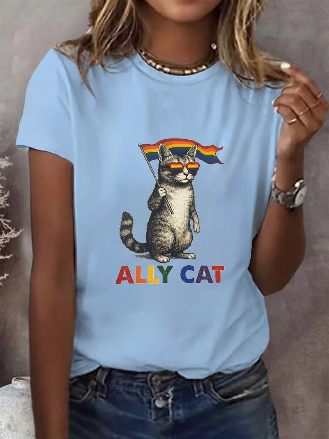 Women's Gay Month Rainbow Print Casual Crew Neck T-Shirt