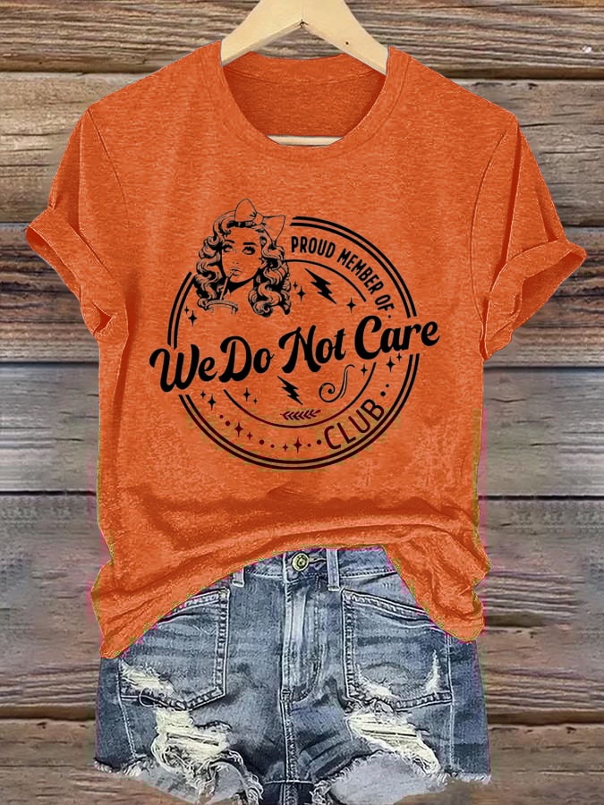 Women's Round-Neck Retro Funny Proud Member Of WDNC Club We Do Not Care Menopause Perimenopause Print T-Shirt