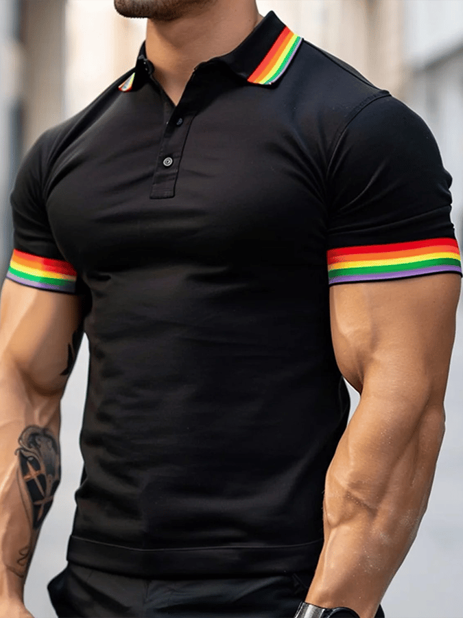 Men's Rainbow Multicolor Stripe Print Polo Shirt