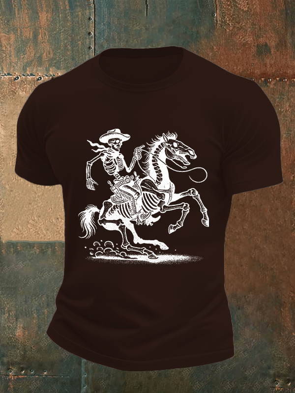Men's Cowboy Skull FDT Print Casual T-shirt
