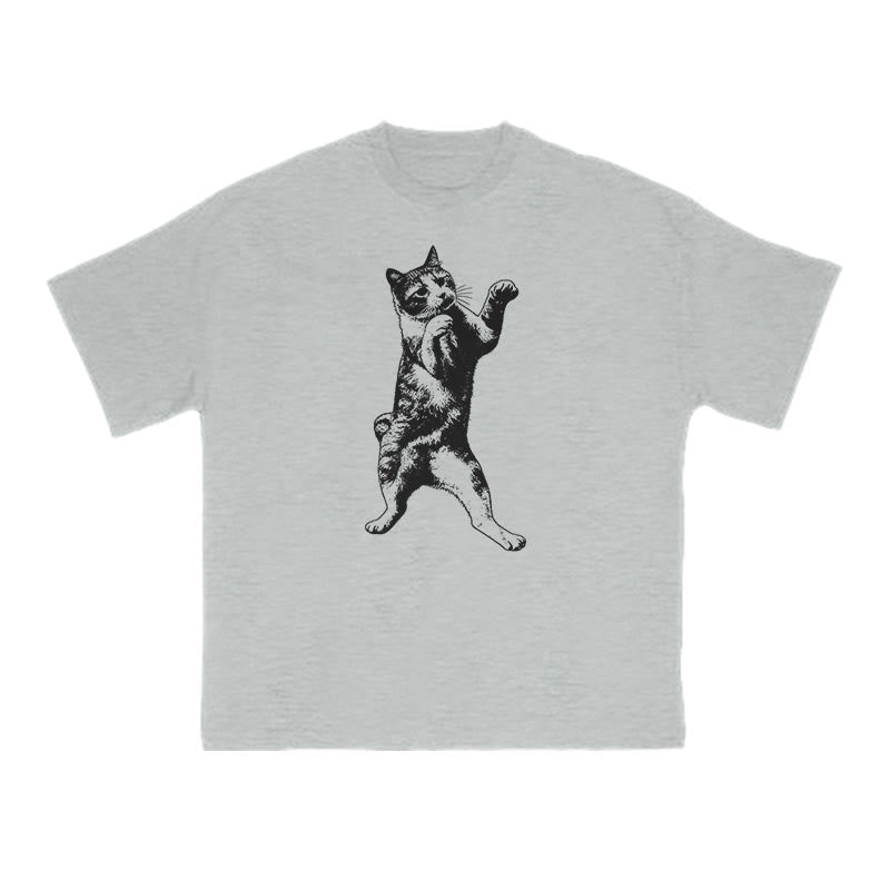 Funny Fighting Cat Print T-shirt