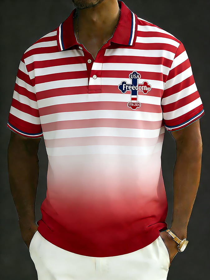 Men's Retro 250th Anniversary of the United States Print Independence Day Cross Print Polo Shirt