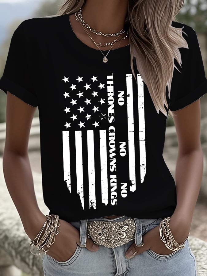 Women's No Thrones No Crowns No Kings Printed Pure Cotton Casual T-Shirt