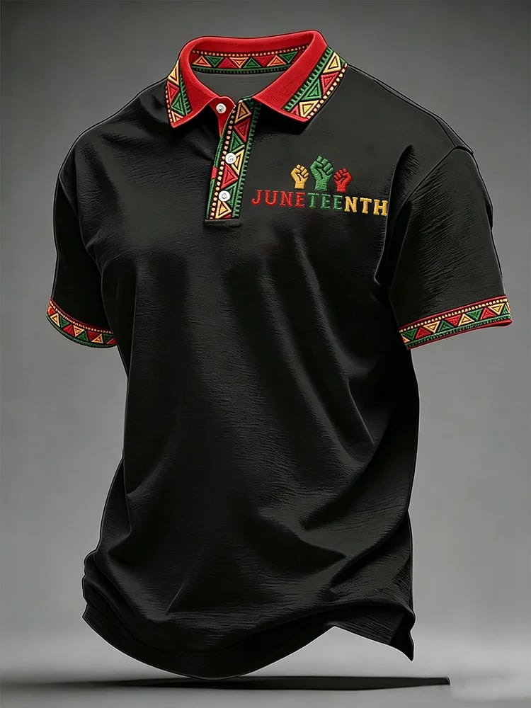 Men's Juneteenth Print Casual Polo Shirt
