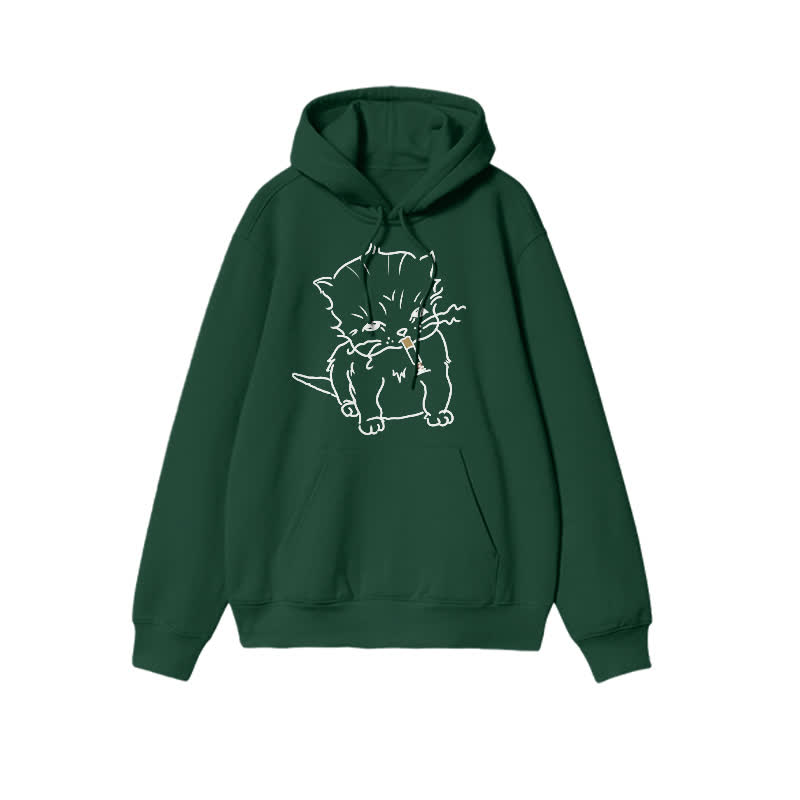 Unisex Smoking Cat Print Hoodie