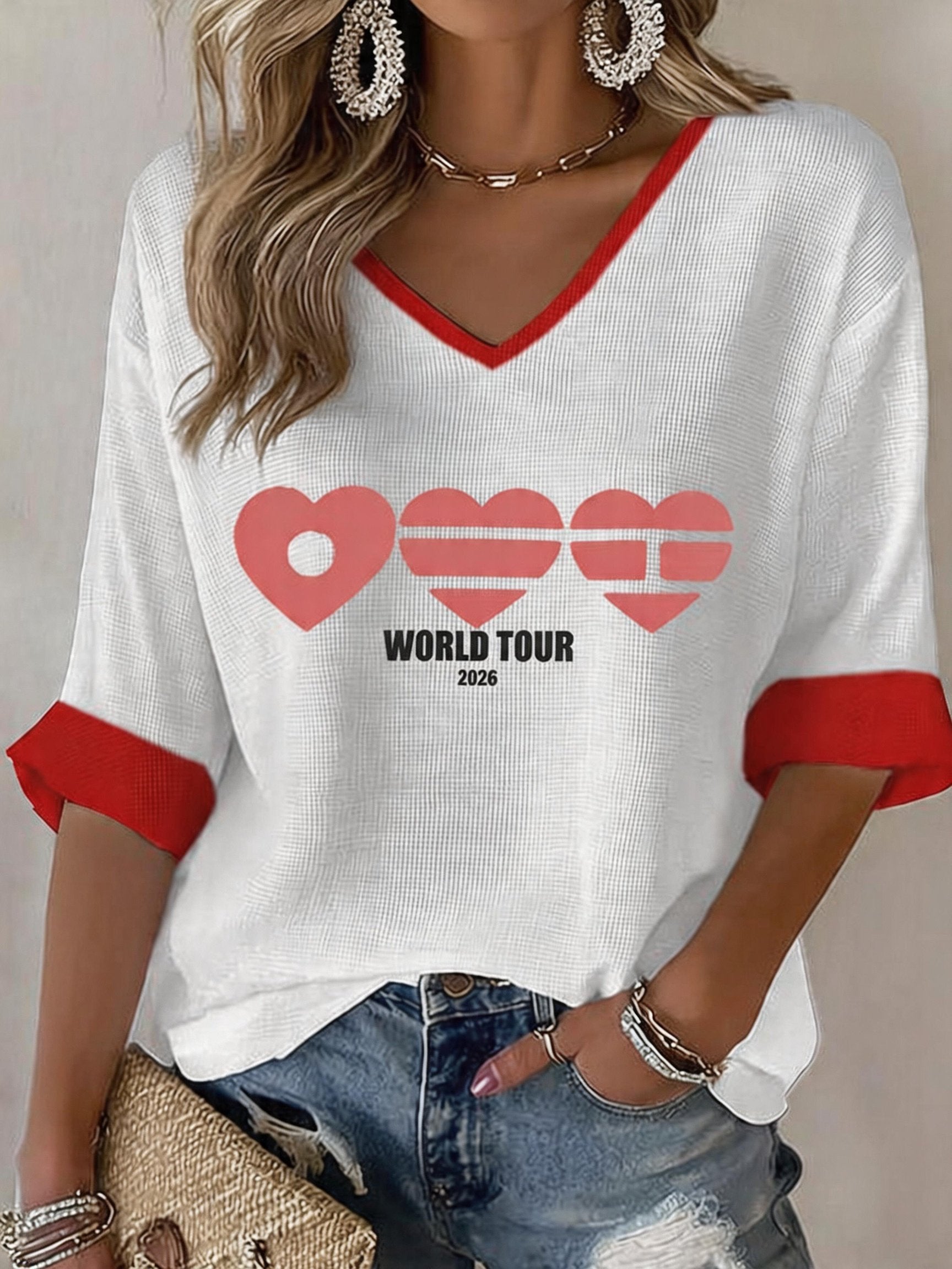 Women's Music Art Print V-Neck Top