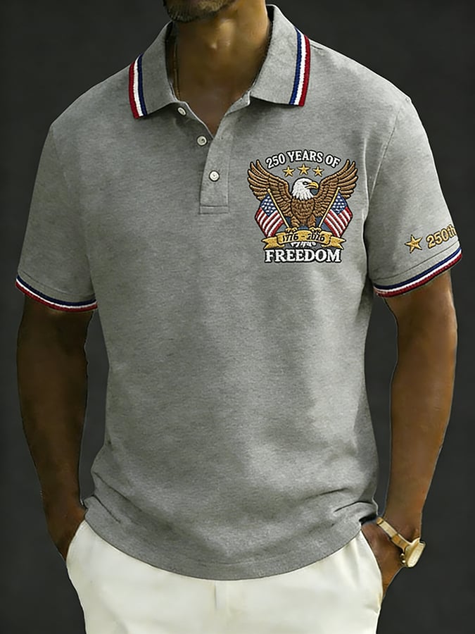 Men's Retro 250th Anniversary of the United States Print Independence Day Cross Print Polo Shirt