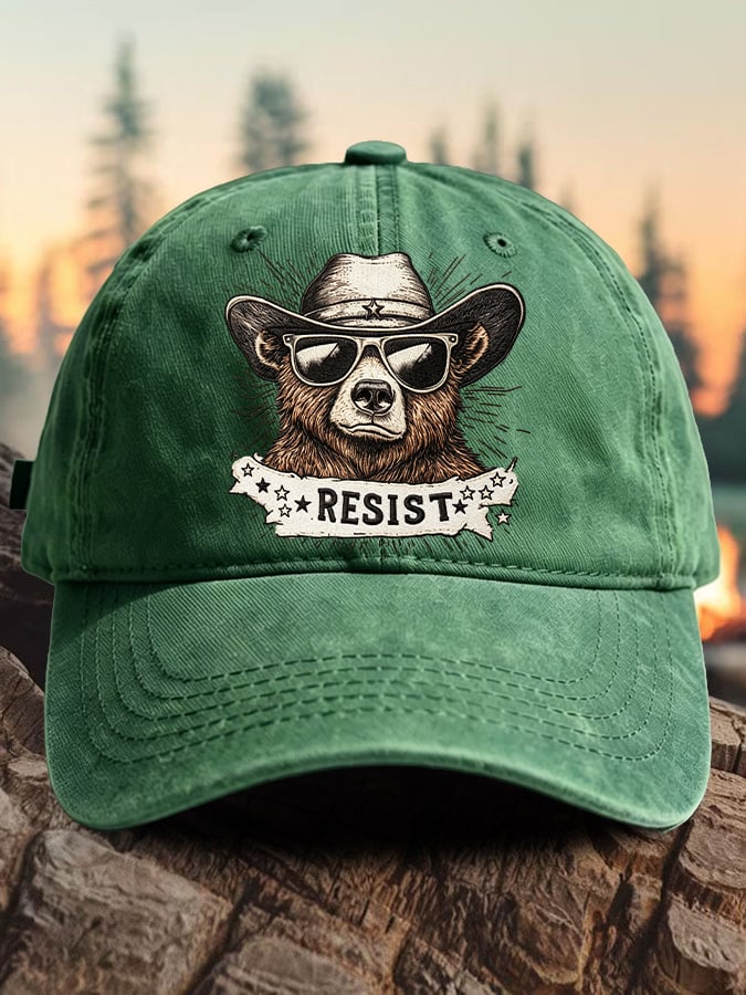 Retro Bear Resist Print Baseball Cap