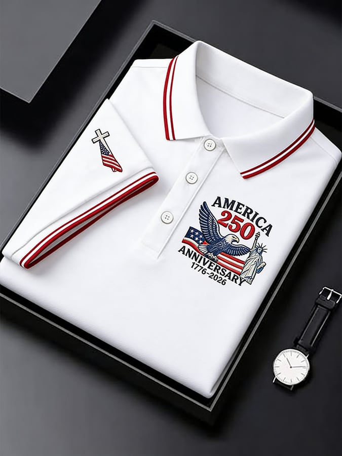 Men's Retro 250th Anniversary of the United States Print Independence Day Cross Print Polo Shirt
