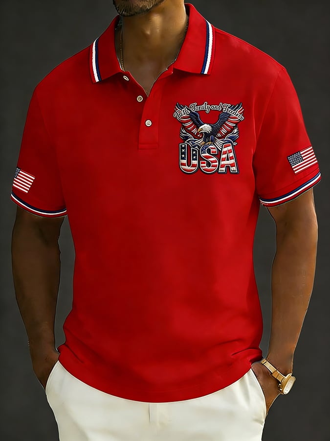 Men's Retro 250th Anniversary of the United States Print Independence Day Cross Print Polo Shirt