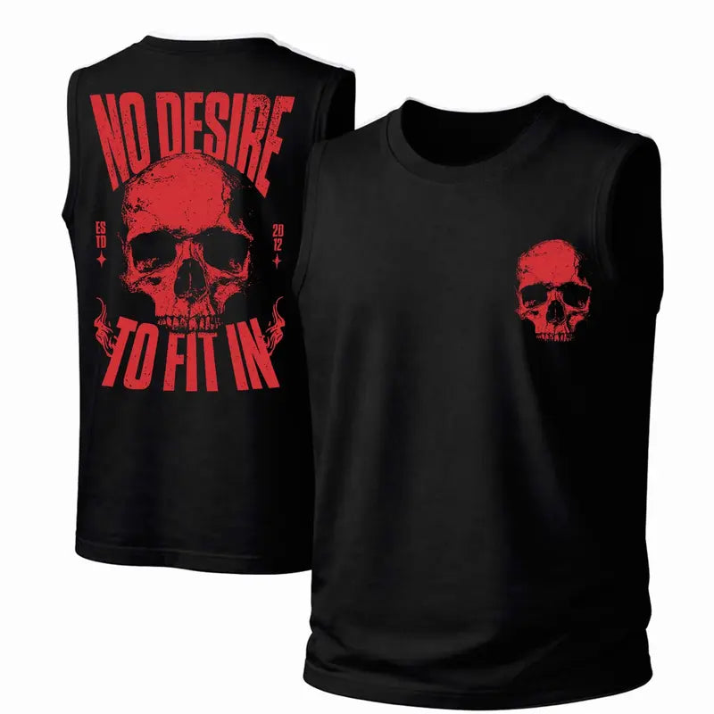 Unisex Cotton Sleeveless Tank Top -No Desire To Fit In Skull Printed Style