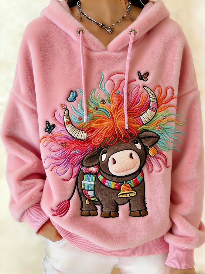 Women's Fun Animal Highland Cow Print Sweatshirt