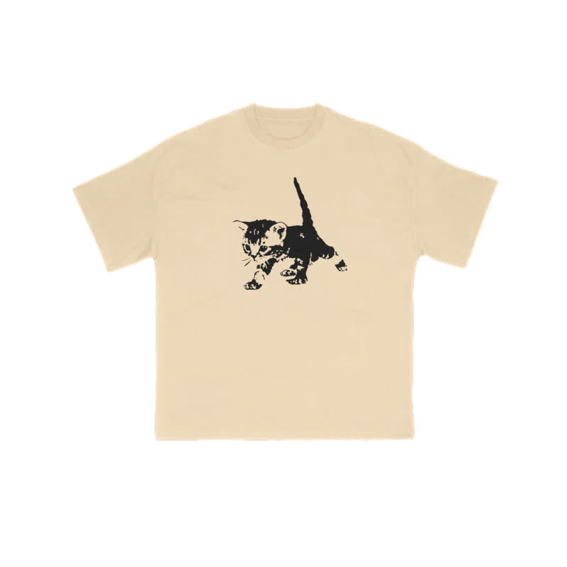 Unisex 100% Cotton Cute Cat Art Print T-shirt