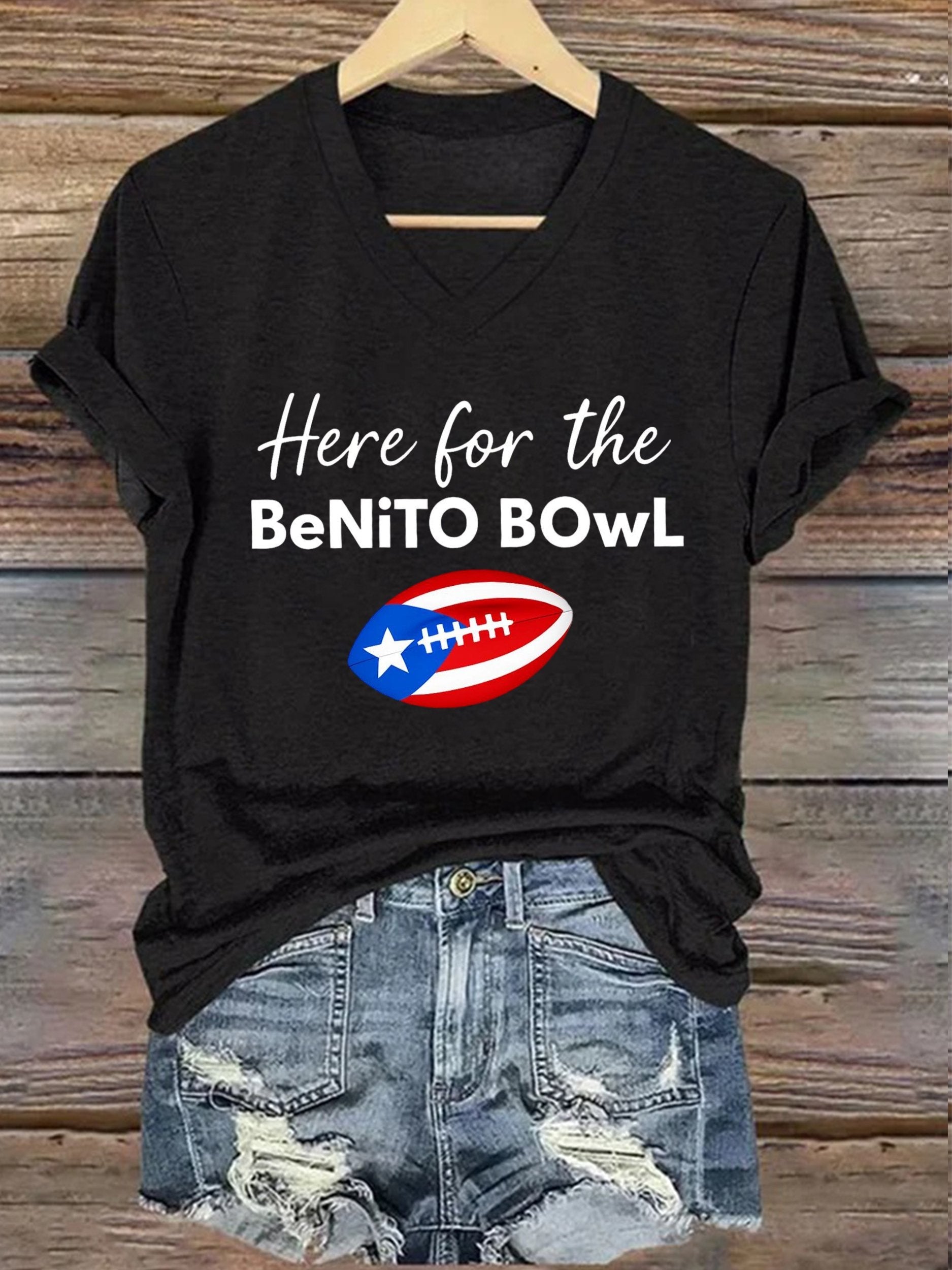 Women's Puerto Rico Print V Neck T-shirt