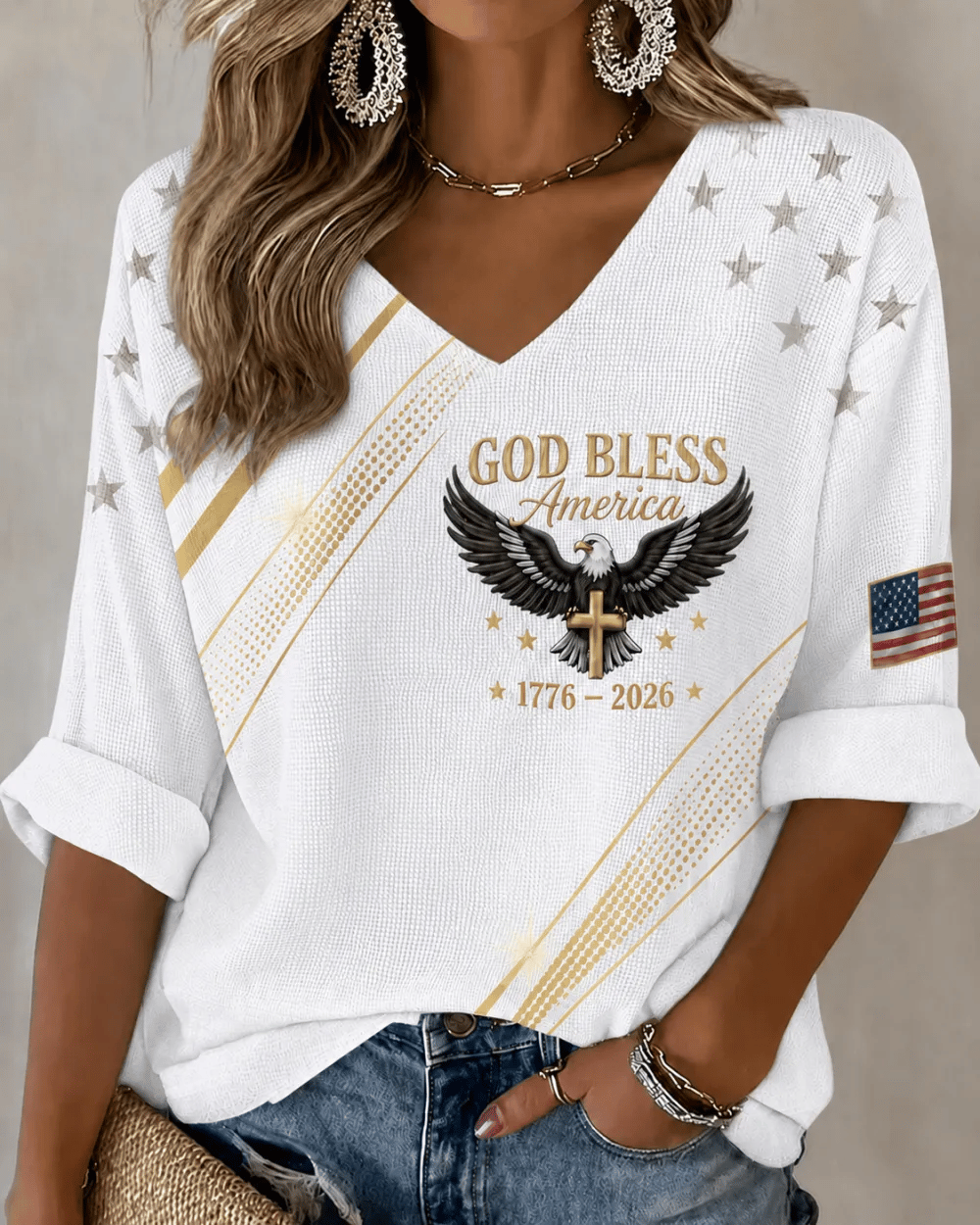 Women's USA1776-2026 Freedom Print Casual Top