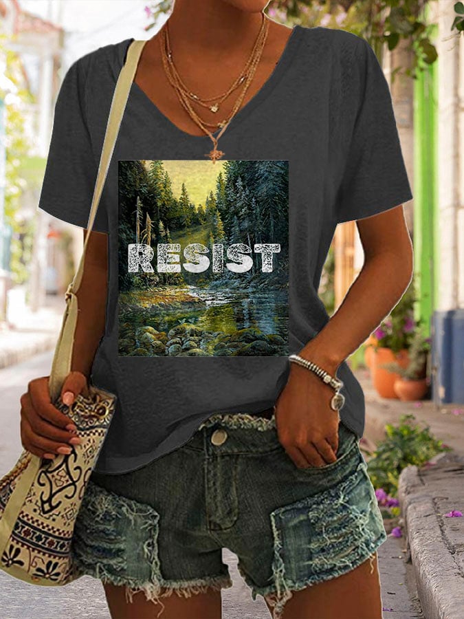 Women's Resist Print V Neck T-Shirt