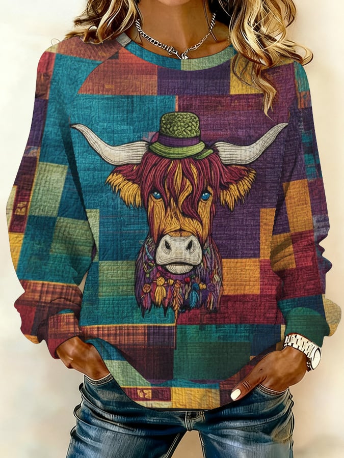 Women'S Casual Highland Cow Print Canvas Bag