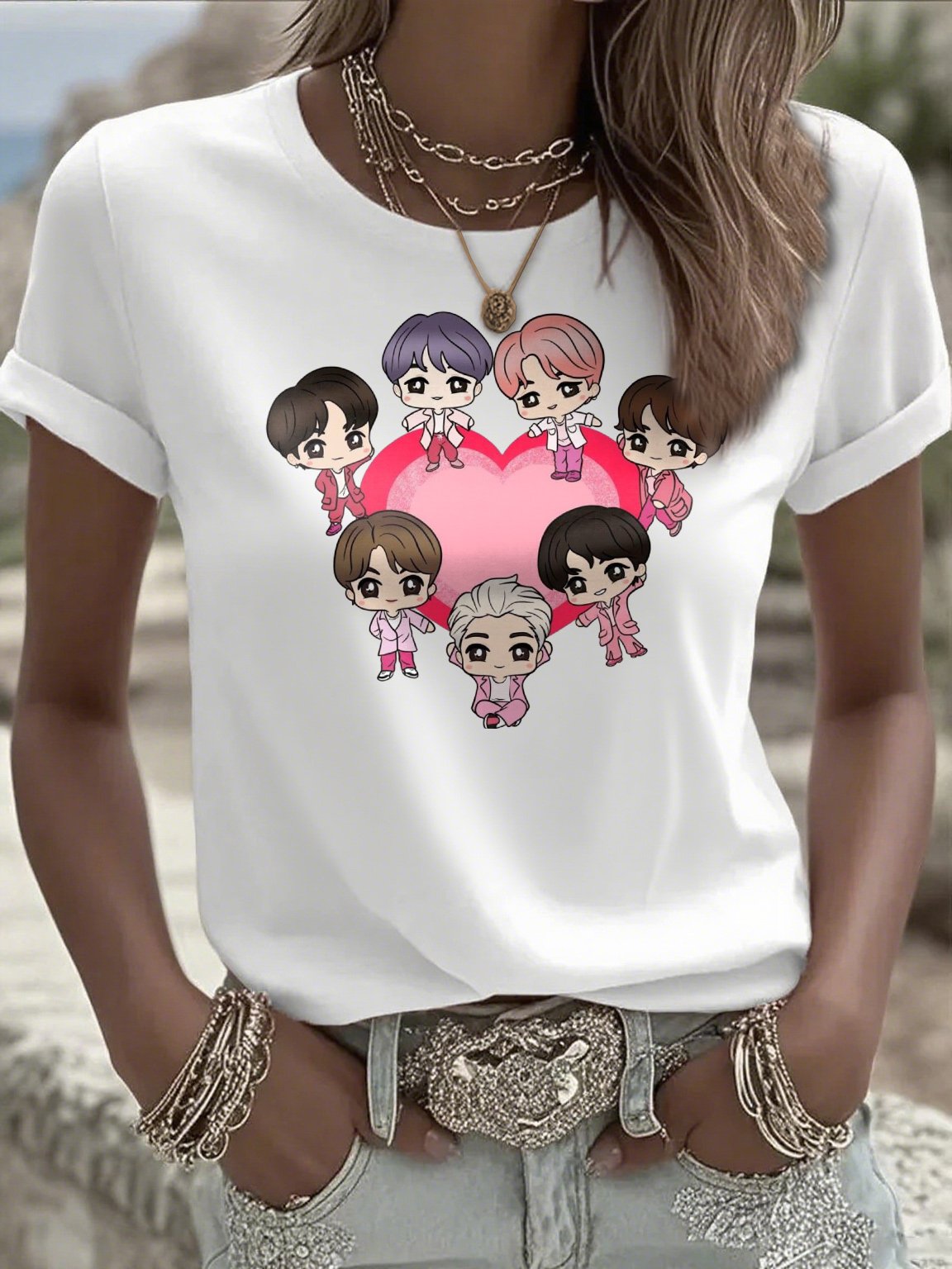 Women's K-pop Print Short-sleeved T-shirt