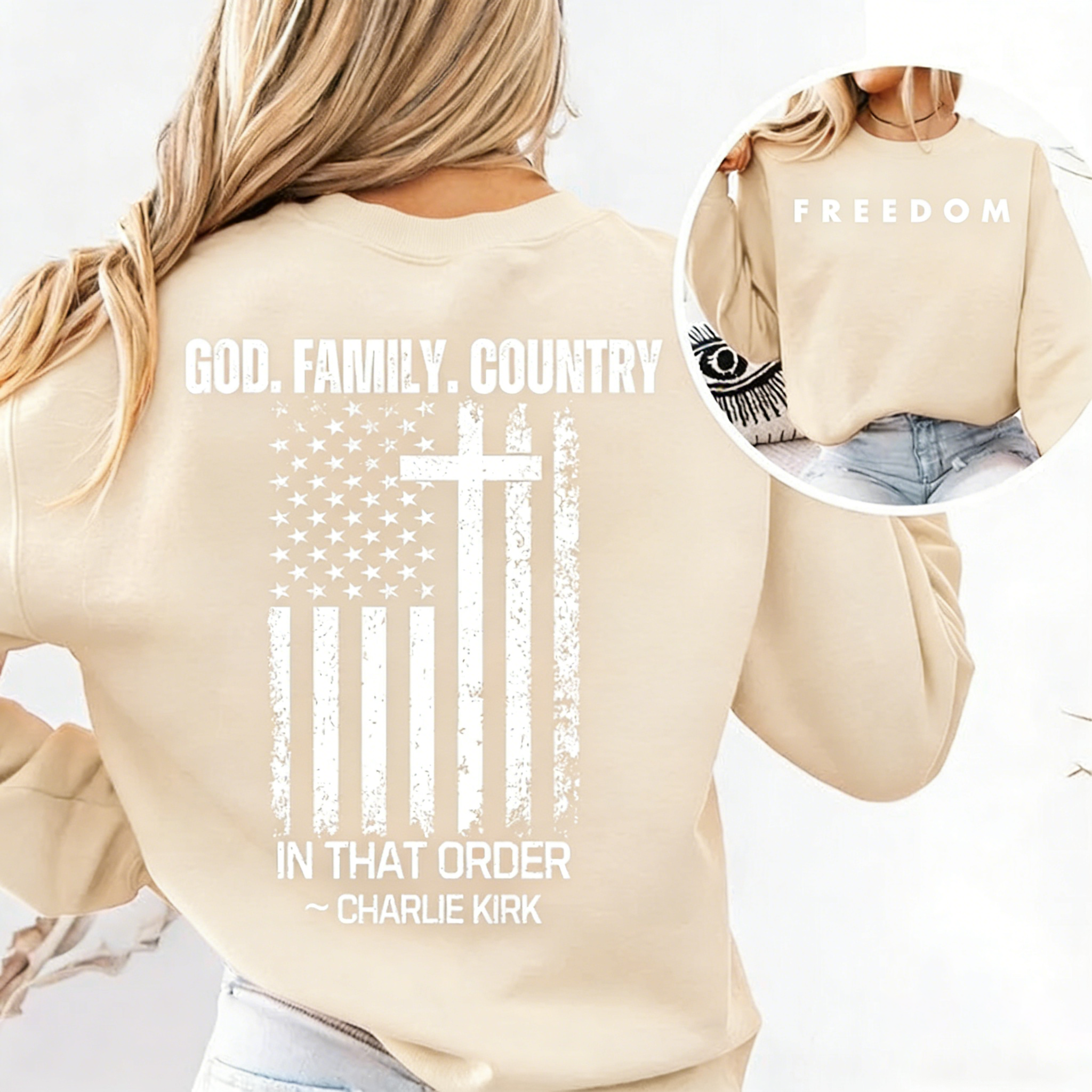Women's God Family Country Crew Neck Sweatshirt