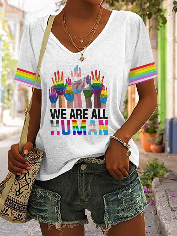 Women's Gay Month Print Casual V-Neck T-Shirt