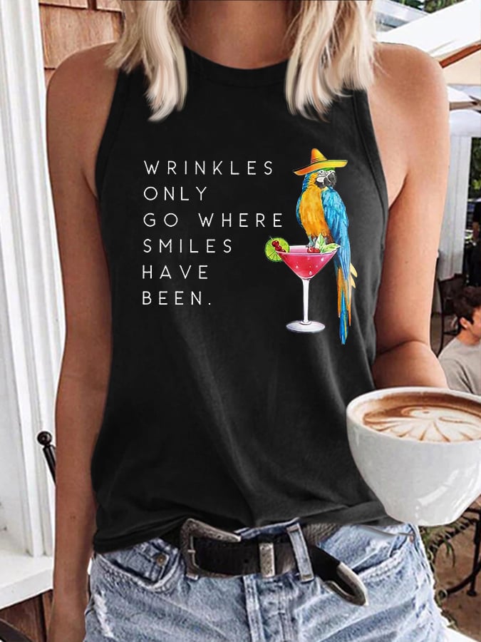Retro Wrinkles Only Go Where Smiles Have Been Print Tops Tank