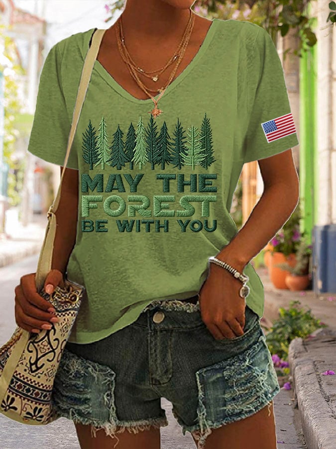 Women's May The Forest Be With You Printed Casual T-Shirt