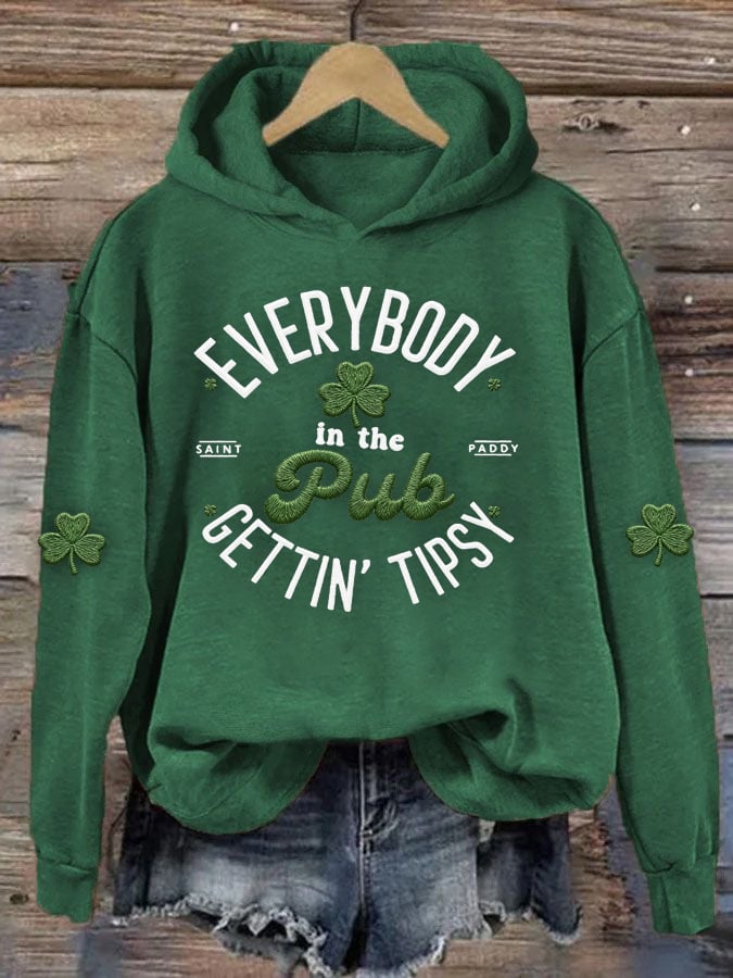 Women's Casual Everybody in the Pub Gettin' Tipsy Print Hoodie