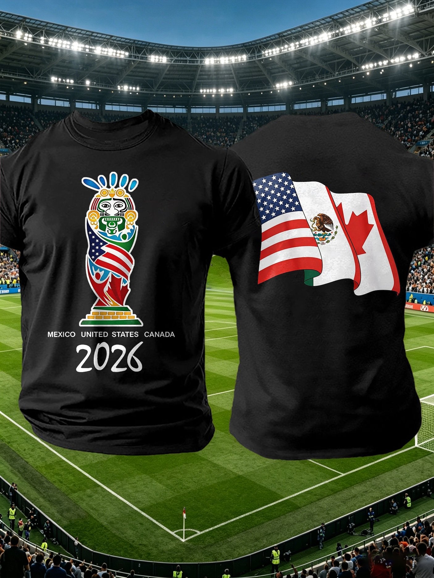 Men's Retro 2026 Soccer Mexico United States Canada Print T-Shirt