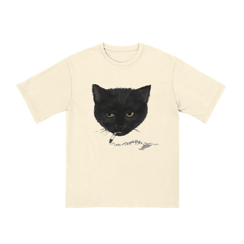 Unisex Smocking Cat Print T-shirt