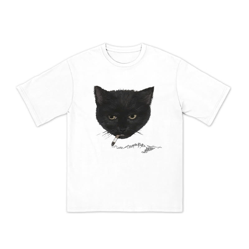 Unisex Smocking Cat Print T-shirt