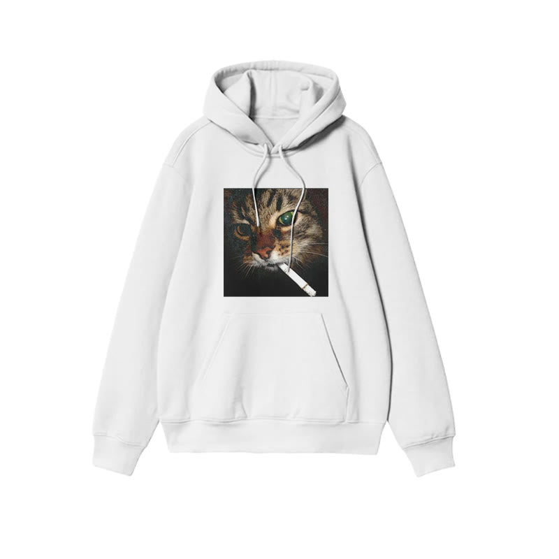 Unisex Cat With Cigarette In Mouth Print Hoodie