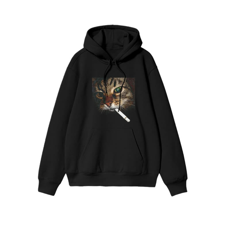 Unisex Cat With Cigarette In Mouth Print Hoodie