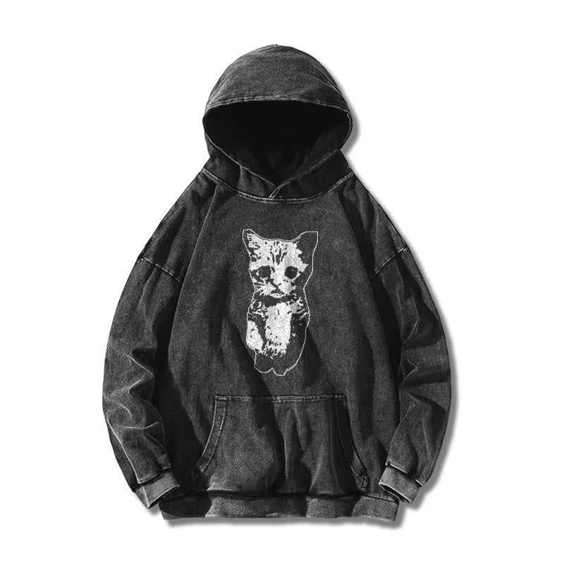 Unisex Cute Cat Printed Washed Hoodie