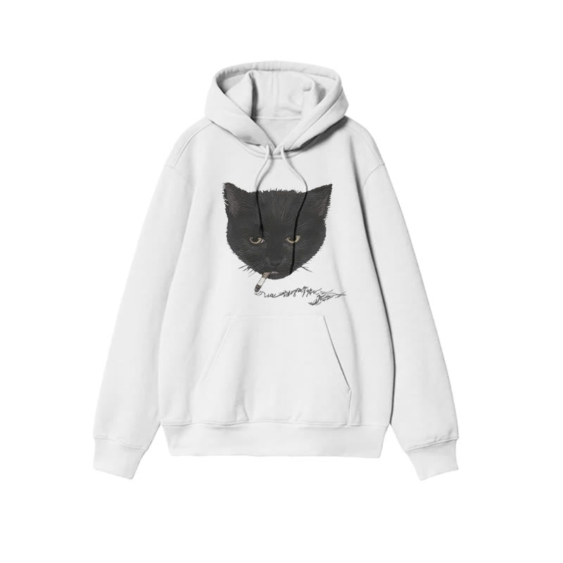 Unisex Smocking Cat Print Hoodie