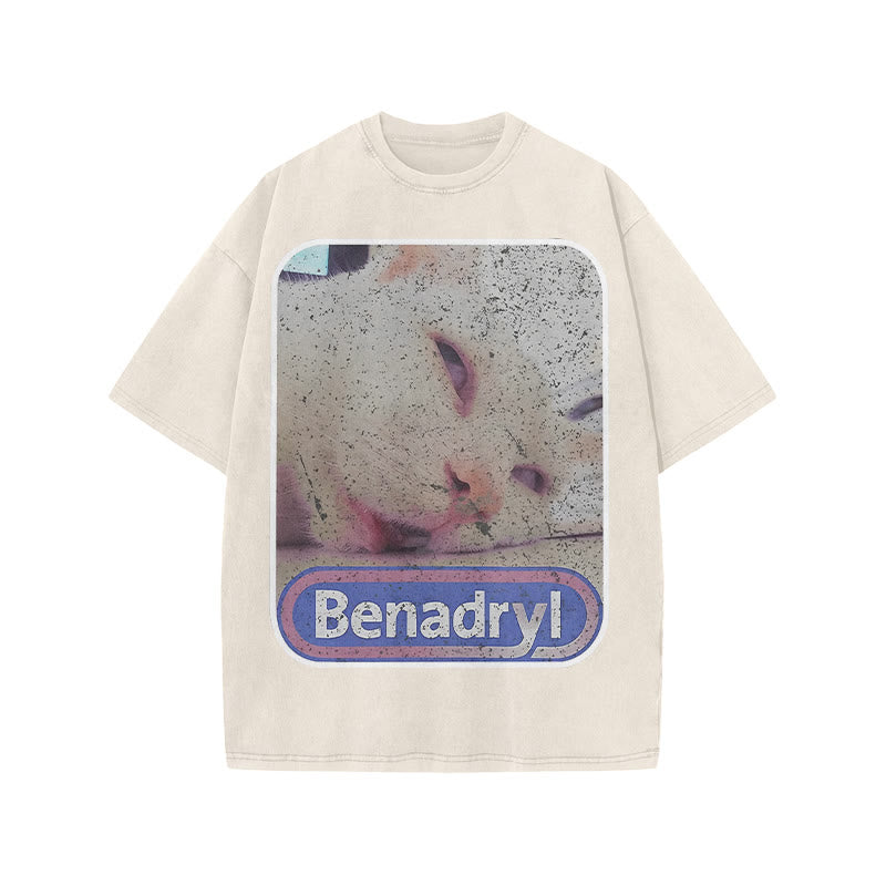 Unisex Benadryl Meme Cat Art Print Acid Washed T-shirt